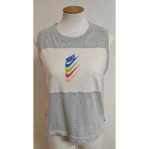 Women's NIKE Sportswear DNA Tank Top Gray/Cream Sleeveless Shirt M
